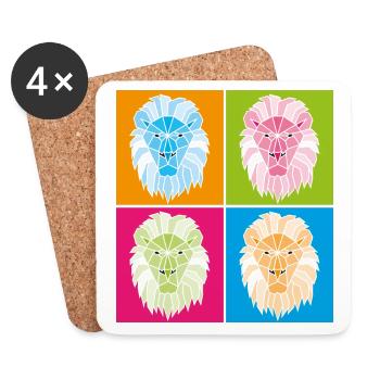 Popart géométrique du lion - Dessous de verre (lot de 4) - blanc - Devant