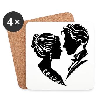 Silhouette de mariage de couple marié - Dessous de verre (lot de 4) - blanc - Devant