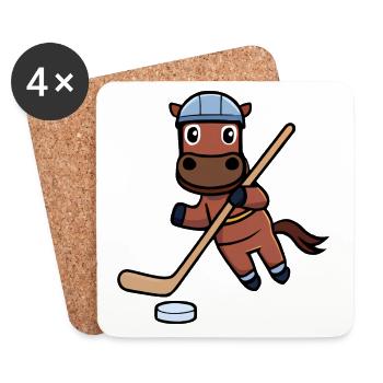 Un cheval joue au hockey sur glace - Dessous de verre (lot de 4) - blanc - Devant