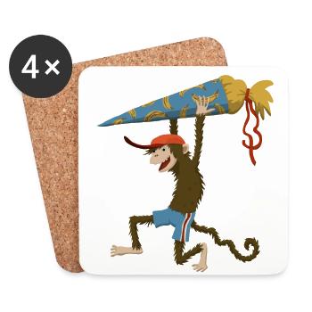 Monkey with school cone - Coasters (set of 4) - white - Front