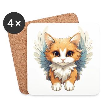 Süße Kawaii Engel-Katze, Niedliches und - Untersetzer (4er-Set) - Weiß - Vorne