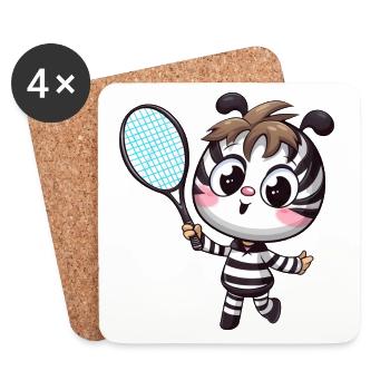Kawaii zebra plays badminton and tennis, sweets - Coasters (set of 4) - white - Front
