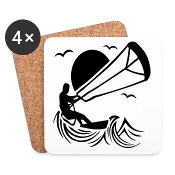 Kitesurfer in Aktion Silhouette - Untersetzer (4er-Set) - Weiß - Vorne