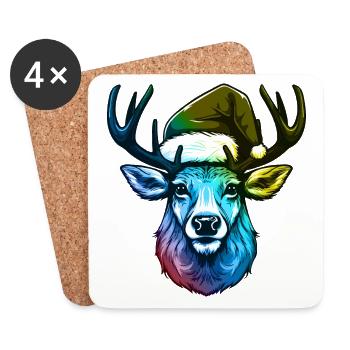 Deer Head Christmas Portrait Colorful - Coasters (set of 4) - white - Front