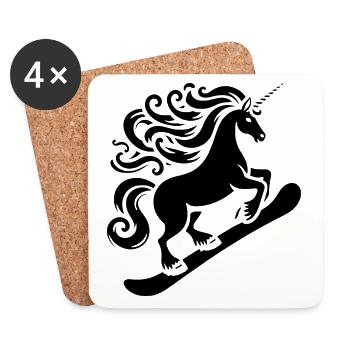 Design minimaliste : Snowboarder licorne - Dessous de verre (lot de 4) - blanc - Devant