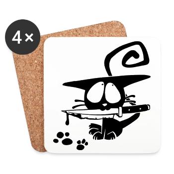 Cat With Knife - Coasters (set of 4) - white - Front