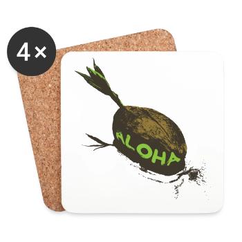 Coconut Aloha ! Friendship Palm Tiki Vacation - Coasters (set of 4) - white - Front