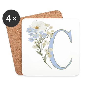 Lettre C avec motif floral - Dessous de verre (lot de 4) - blanc - Devant