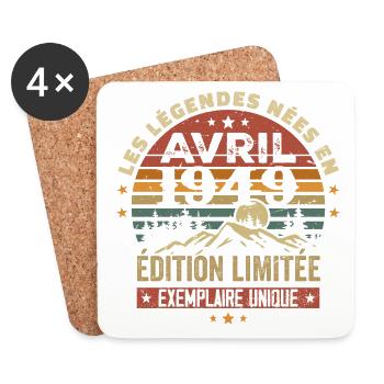 Les Légendes Sont Nées En Avril 1949 Cadeau 1949 - Dessous de verre (lot de 4) - blanc - Devant