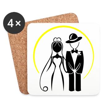 Jeunes Mariés, Couple Marié, Mariage - Dessous de verre (lot de 4) - blanc - Devant