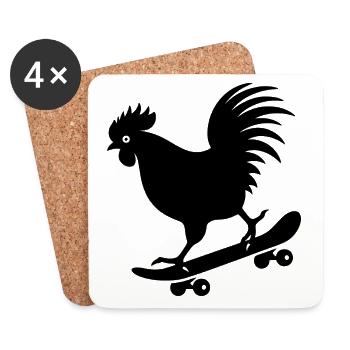 Poulet Coq Poule Skateboard Skater Silhouette - Dessous de verre (lot de 4) - blanc - Devant