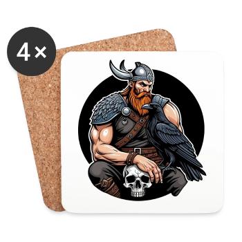 Viking avec crâne et corbeau - Dessous de verre (lot de 4) - blanc - Devant