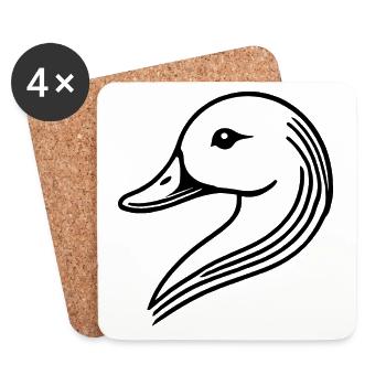Tête de silhouette de cygne de canard minimaliste - Dessous de verre (lot de 4) - blanc - Devant