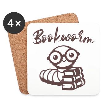 Bookworm with books - Coasters (set of 4) - white - Front