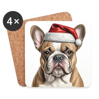 Bouledogue de Noël - Dessous de verre (lot de 4) - blanc - Devant