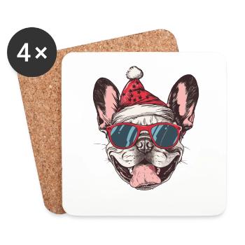 Buldog Français Chien Noël Drôle - Dessous de verre (lot de 4) - blanc - Devant