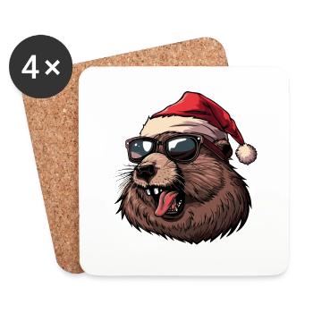 Beaver Christmas Funny - Coasters (set of 4) - white - Front