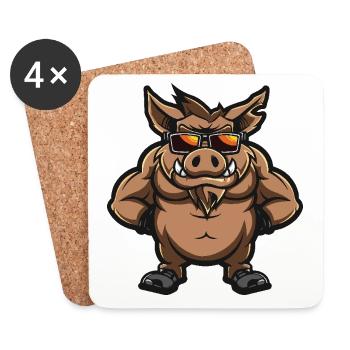Wildschwein Schwein Cool Comic - Untersetzer (4er-Set) - Weiß - Vorne