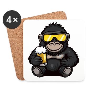 Gorilla Apres Ski Bier Comic - Untersetzer (4er-Set) - Weiß - Vorne