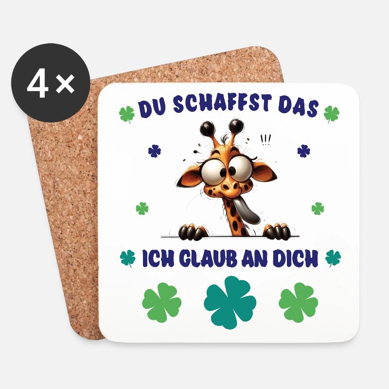 Du schaffst das! Glücksbringer Crazy Giraffe - Untersetzer (4er-Set) - Weiß
