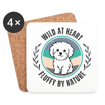 Wild at Heart – Vintage Sunset Malteser Hundelicht - Untersetzer (4er-Set) - Weiß - Vorne