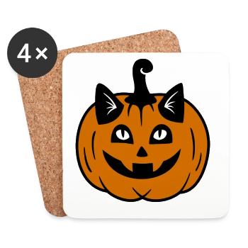 Halloween Katze Kürbiskopf - Untersetzer (4er-Set) - Weiß - Vorne