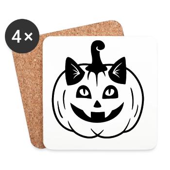 Halloween Katze Kürbiskopf - Schwarz - Untersetzer (4er-Set) - Weiß - Vorne