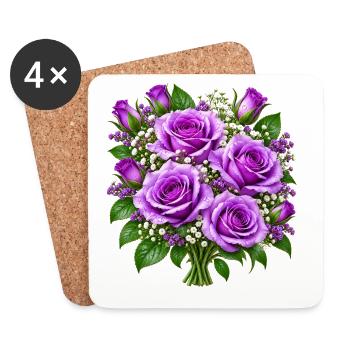 Lavendelrosen-Straußdruck - Untersetzer (4er-Set) - Weiß - Vorne