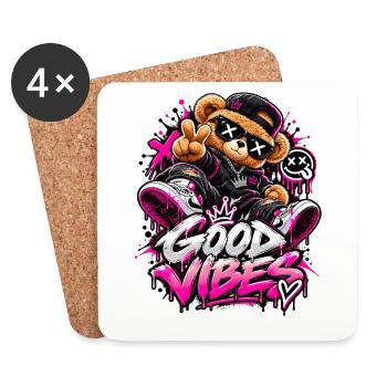 Good Vibes Teddybär Graffiti - Untersetzer (4er-Set) - Weiß - Vorne