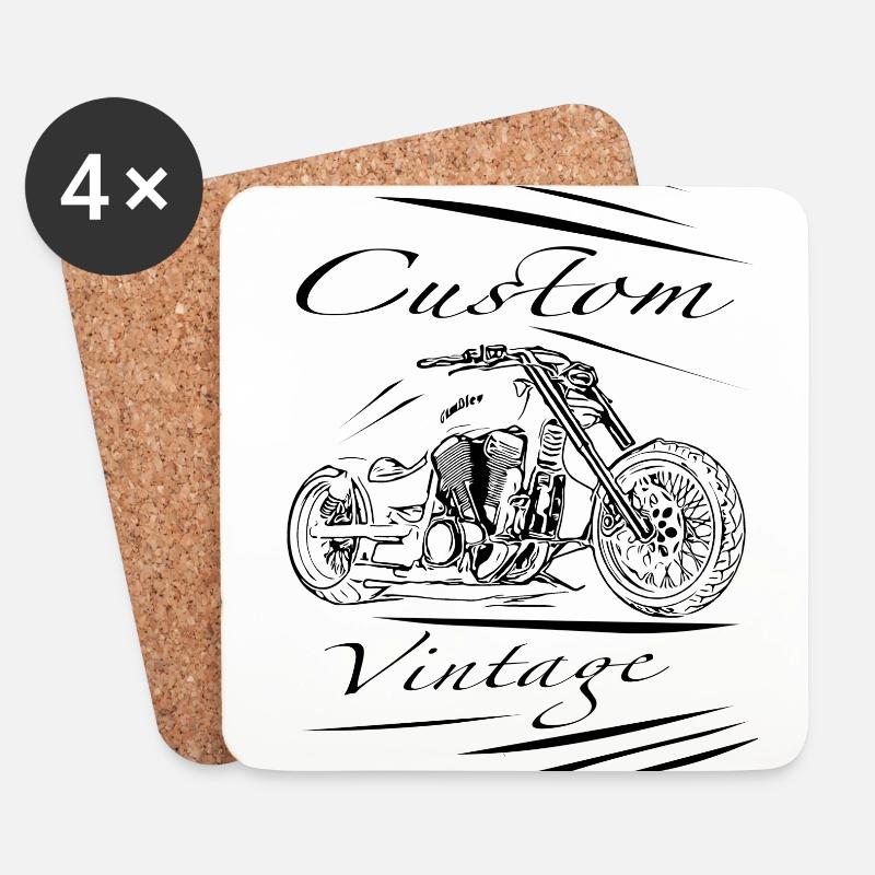 Motorrad Kollektion Custom Vintage schwarz - Untersetzer (4er-Set) - Weiß