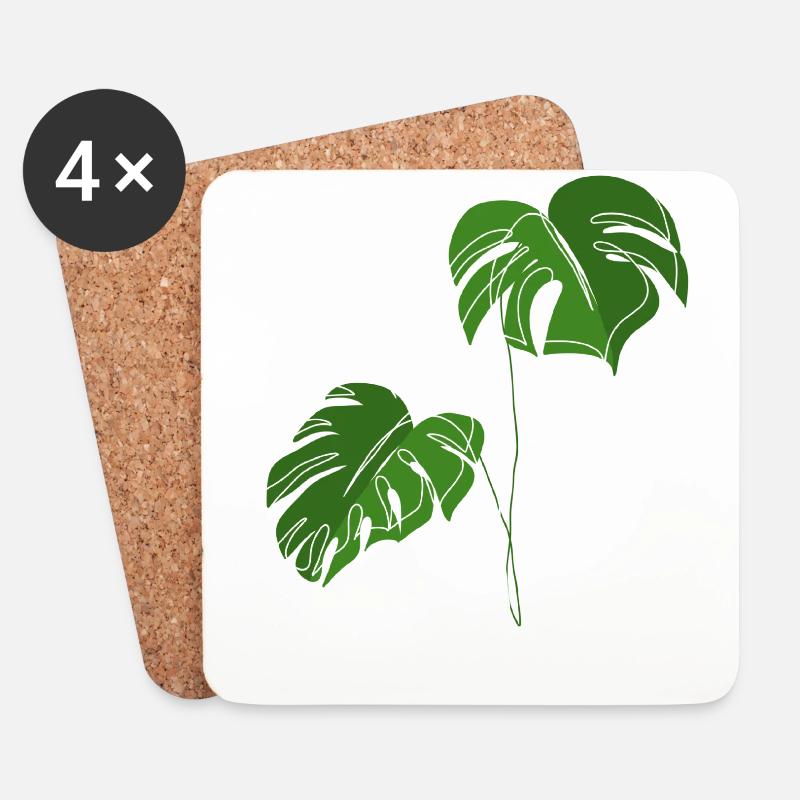 Monstera, Lineart, plant, Pflanze, Leaf, Minimal - Untersetzer (4er-Set) - Weiß
