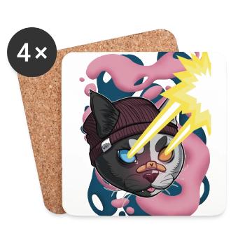 Laser beam cat - Coasters (set of 4) - white - Front