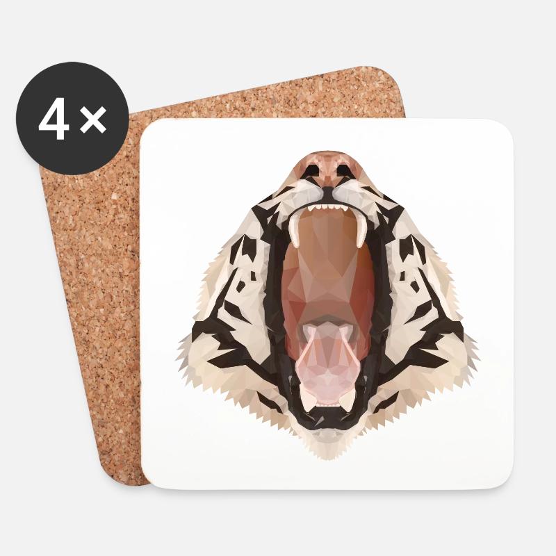 Tiger Polygon mit offenem Maul - Untersetzer (4er-Set) - Weiß
