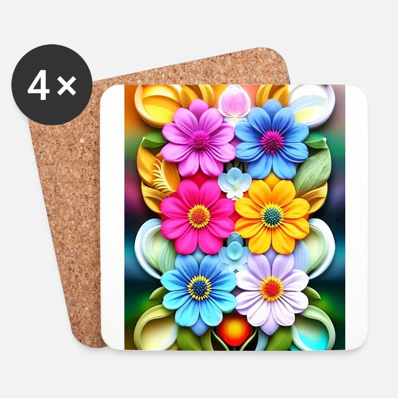 Blumen 33 - Untersetzer (4er-Set) - Weiß