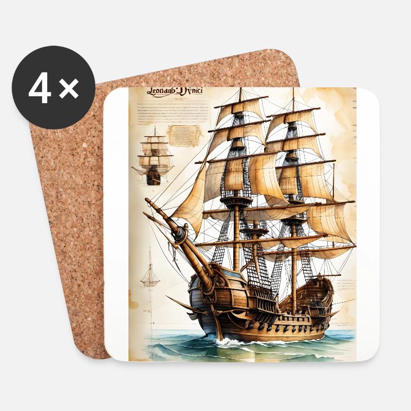 Piratenschiff #3 - Untersetzer (4er-Set) - Weiß