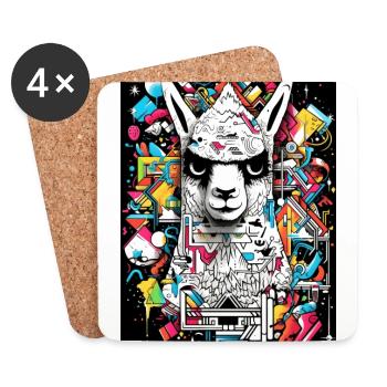 [MB] Cooles Lama vom Block - Untersetzer (4er-Set) - Weiß - Vorne