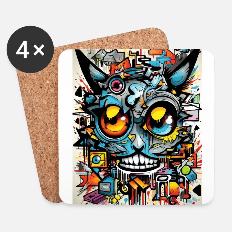 [MB] Aggressives Graffiti-Tier in Bunt - Untersetzer (4er-Set) - Weiß