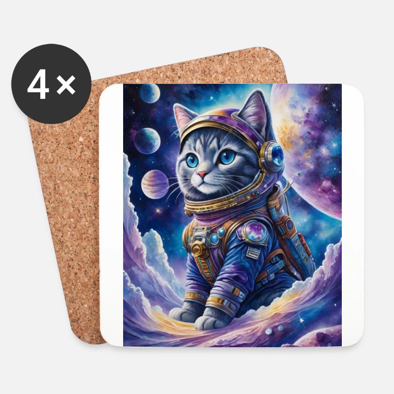 Astronaut Katze - Untersetzer (4er-Set) - Weiß