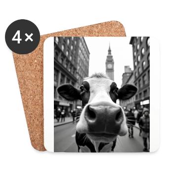 Funny Cow Selfie on a Busy City Street - Coasters (set of 4) - white - Front