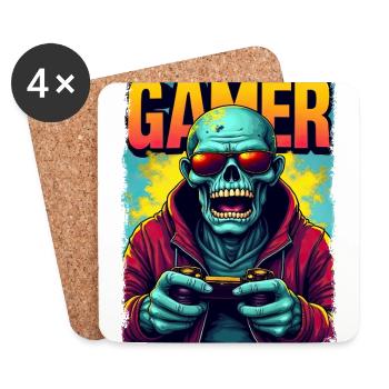 Zocker-Zombie mit Controller - Untersetzer (4er-Set) - Weiß - Vorne