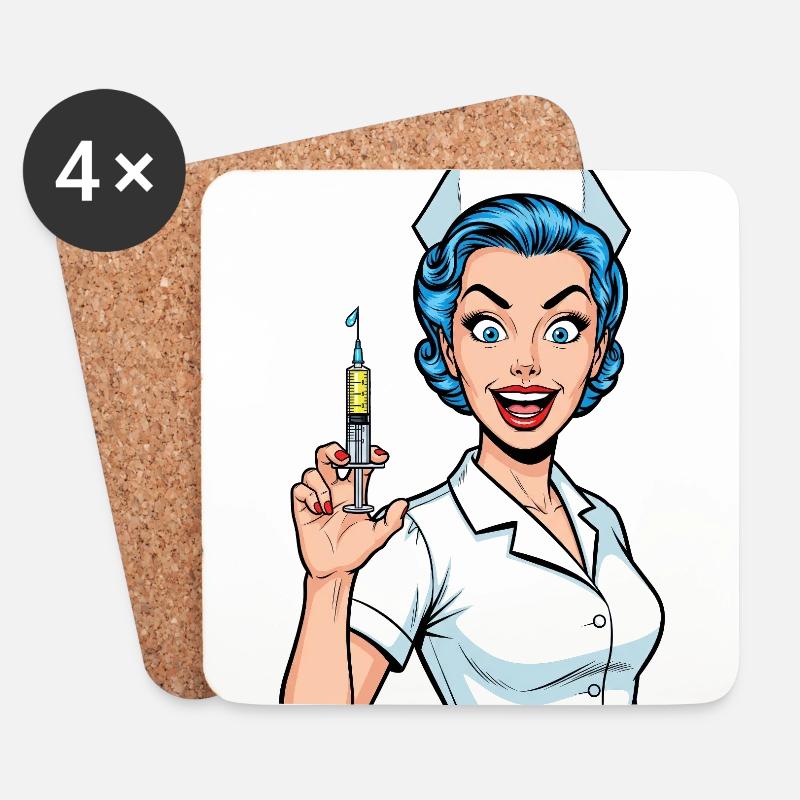 Verrückte Krankenschwester Comic Pop Art Spritze - Untersetzer (4er-Set) - Weiß