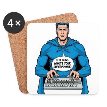 Superhero: I fix bugs! - Coasters (set of 4) - white - Front