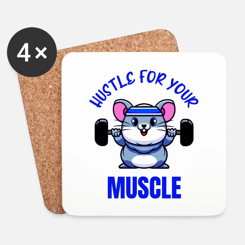 Maus Workout Krafttraining Lustiger Bodybuilder - Untersetzer (4er-Set) - Weiß