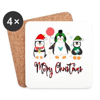 Christmas Penguin, Penguin In Santa Hat Winter - Coasters (set of 4) - white - Front