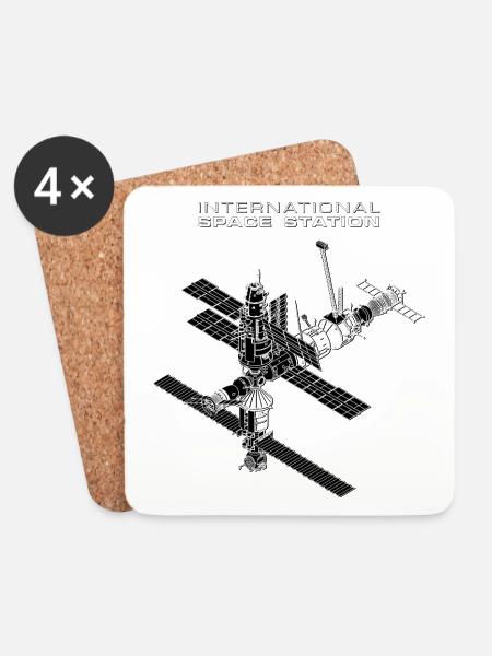 Internationale Raumstation mit Sojus - Untersetzer (4er-Set) - Weiß