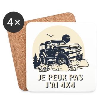 4x4 je peux pas j ai 4X4 humour 4X4 off road - Dessous de verre (lot de 4) - blanc - Devant