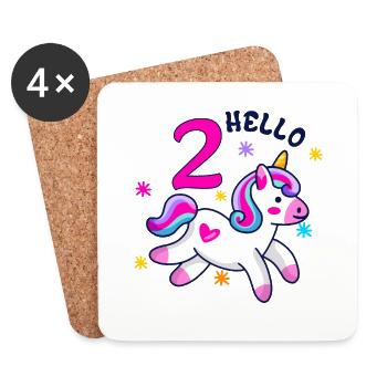 Hello Two Unicorn, second birthday - Coasters (set of 4) - white - Front
