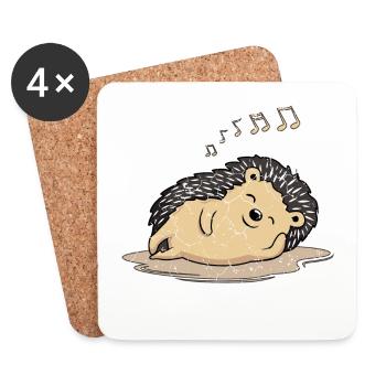 Igel, Igel entspannen und Musik genießen - Untersetzer (4er-Set) - Weiß - Vorne