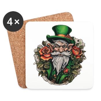 Leprechaun / Kobold / grün / Ginger / Irland - Untersetzer (4er-Set) - Weiß - Vorne