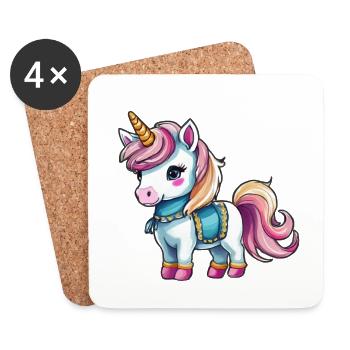 sticker licorne, licorne mignonne, colorée - Dessous de verre (lot de 4) - blanc - Devant